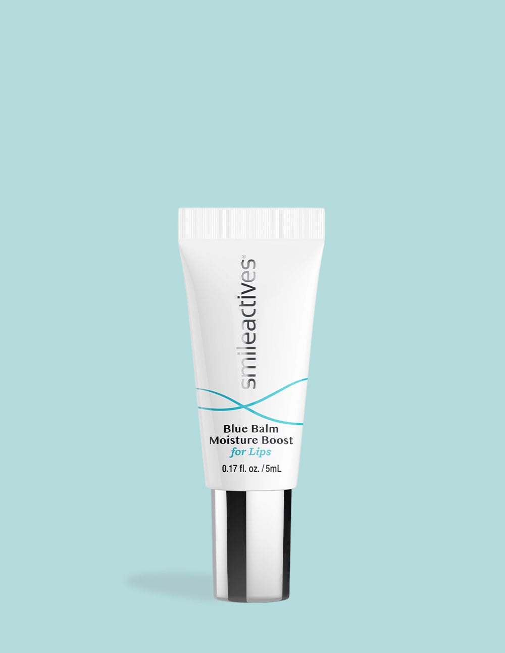 smileactives Blue Balm Moisture Boost for Lips on a light blue background